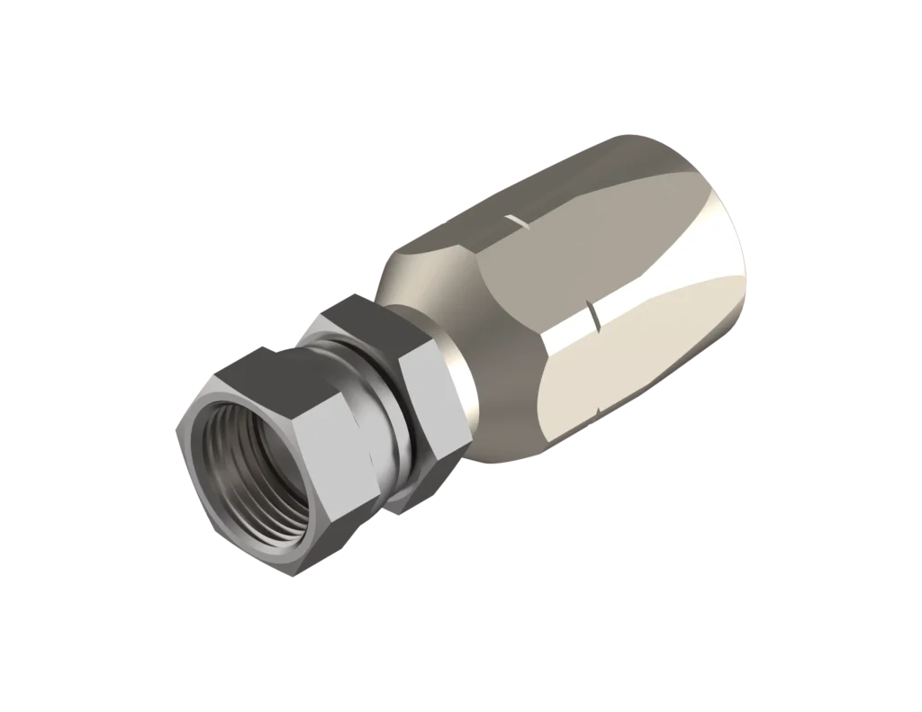 EF-SM1600A-2424 – End Fittings – Straight – S.A.E. 37º Female Flare Swivel to Hose (HS1600 Series) Monel/Steel