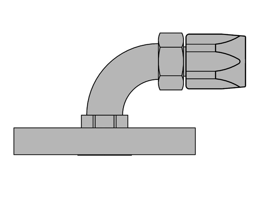 90EF-1488B4-1624 – End Fittings – 90º – Flange to Hose (MIL-DTL-24787/1, Type FL, Group VIII, Class V, 150 Lb. Flange per A.N.S.I. B16.5)