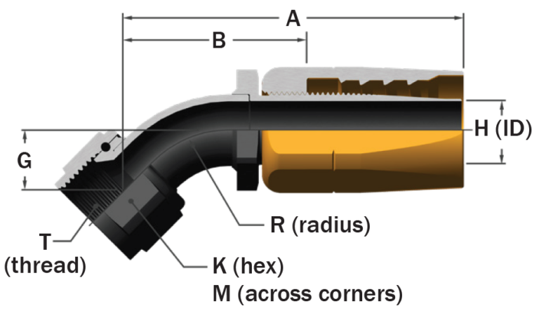 149-1045-06 – High Pressure Rubber Flared Hose Fittings – 45º Elbow, Flared