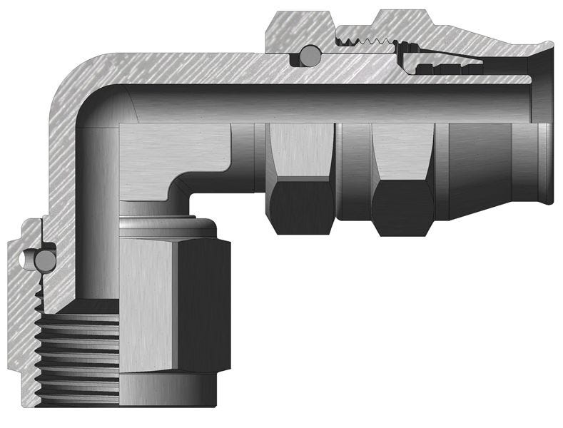 148-05214-3/-4 – Medium Pressure TFE Flared Hose Fittings – 90º Elbow, Flared, Forged